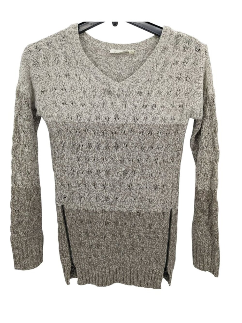 Neutral Cable Knit Sweater Zip Detail Minimalist Granola Grunge Pullover Small